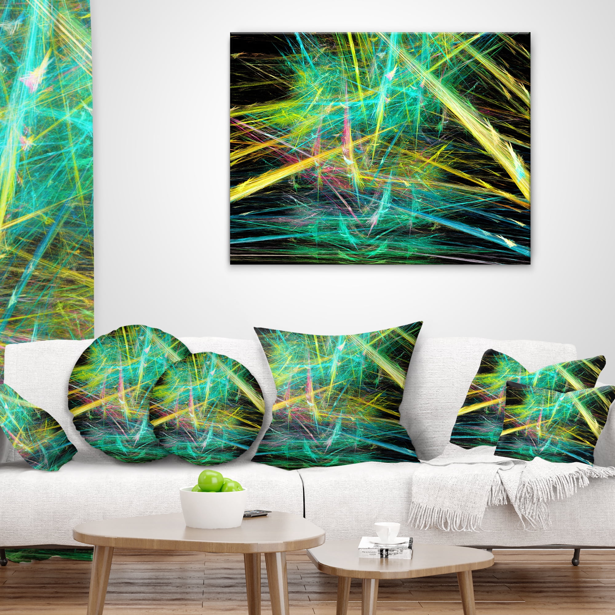 Designart Green Yellow Magical Fractal Pattern - Abstract Throw Pillow - 18x18