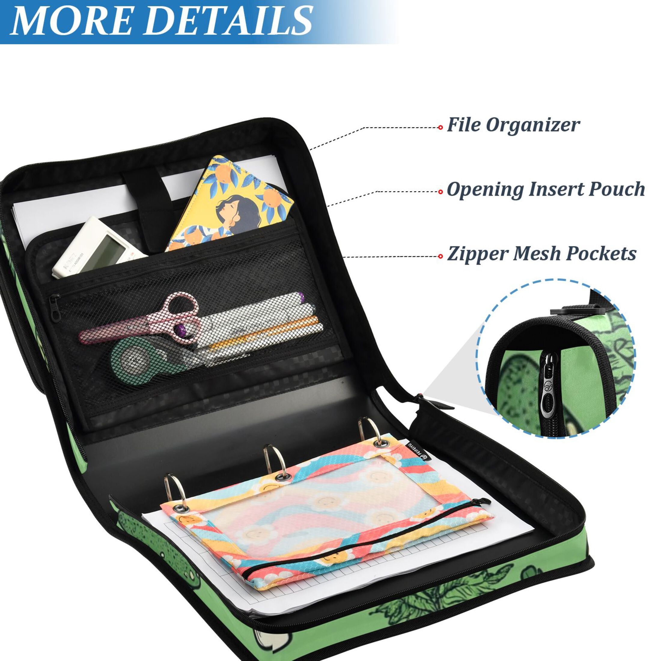 ALAZA Zipper Binder Mushroom Skulls Leaf 3 Ring Trapper Keeper File Folder Organizer Bag