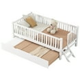 thumbnail image 4 of MODERNLUXE Twin Size Platform Bed with Trundle, Low Profile Bed with Guardrails, White, 4 of 14