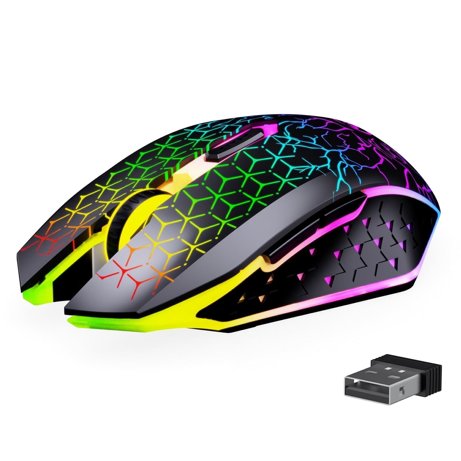Wireless Mouse,Dual Wireless Rechargeable Gaming Mouse for PC/Mac/Laptop/Gamers,2.4GHz with USB Receiver,Bluetooth 5.2,7 RGB Light,3 Adjustable DPI，Black