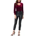 thumbnail image 2 of MODA NOVA Juniors Gochic Ruffled Stand Collar Cutout Long Sleeve Velvet Blouse, 2 of 4