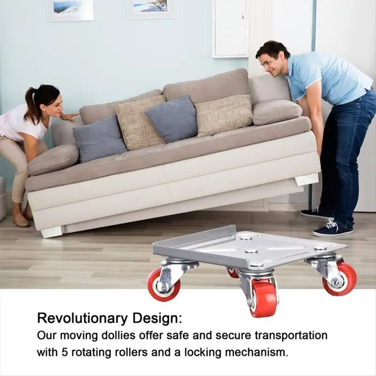 Heavy Furniture Mover 5-Wheel Furniture Dollies with Locking Wheels Load Lifter Moving Tool Set with Anti-Skid Pad Home