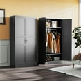 thumbnail image 3 of SISESOL Metal Wardrobe Cabinet with Hanging Rod,Black Armoire Wardrobe Closet,Metal Clothing Storage Cabinet with Adjustable Shelves and Doors,72" Cloth Storage Cabinets for Home,Living/Laundry Room, 3 of 7