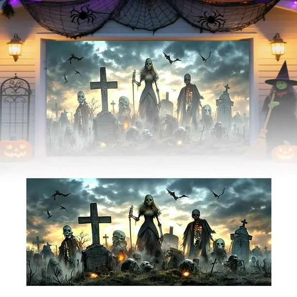 Banderas Decorativas De Halloween Para Garaje, Exterior E Interior, Artículos Para Fiestas, Letrero Decorativo Con Temática De Calabazas Y Murciélagos Terroríficos