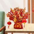thumbnail image 6 of Artificial Potted Flower Holly Decorative Lion Lantern Ornaments Floral Arrangements Metal Eucalyptus Vase for Hotel Holiday Office Wedding, 6 of 8