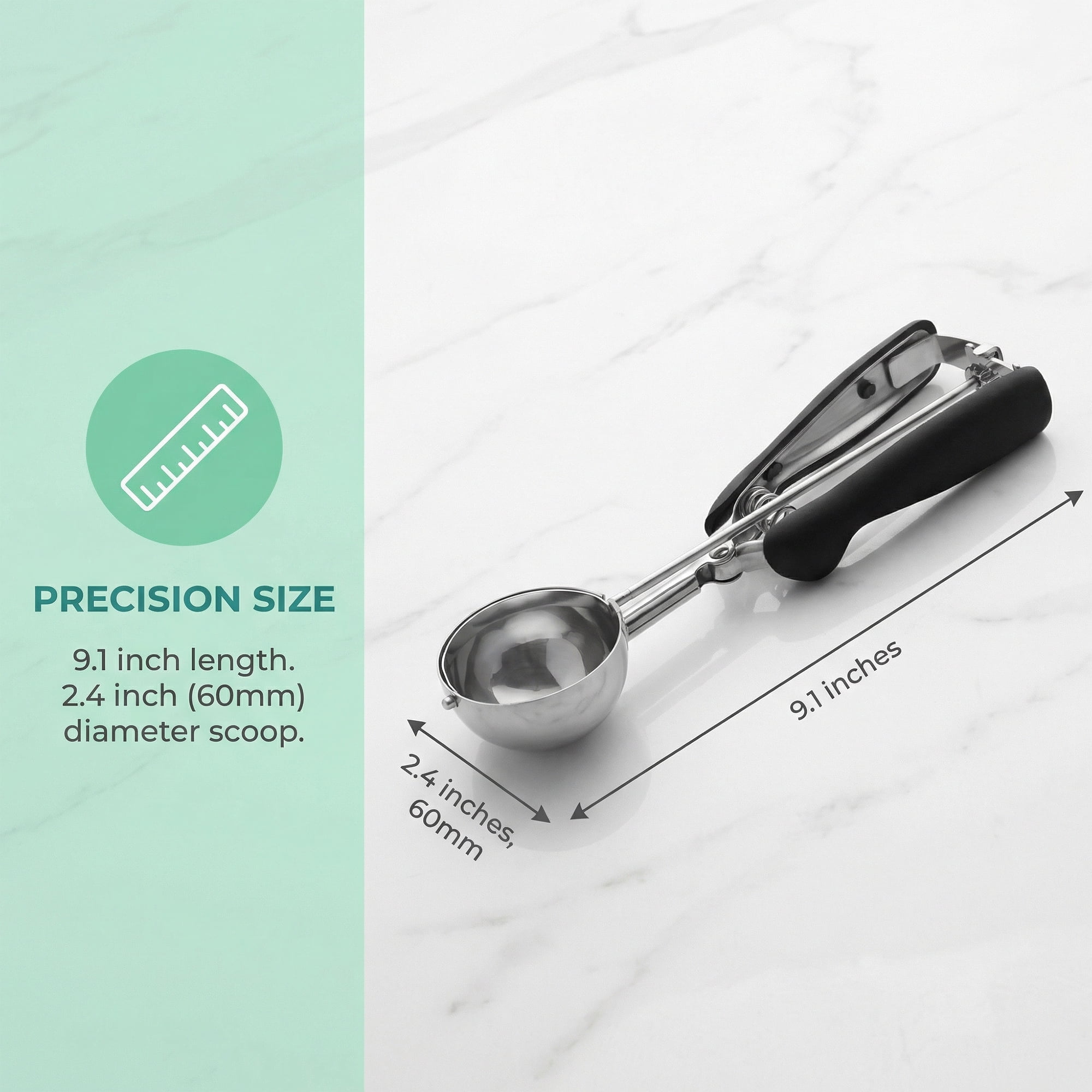 Unique Bargains Stainless Steel Ice Cream Scoop with Reinforced Handle Black 9.1in