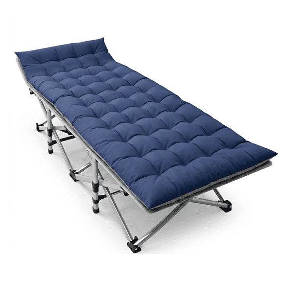 FICISOG Folding Camping Cots, Portable Sleeping Cots Guest Bed with Mattress and Carry Bag, Support up to 900lbs Heavy Duty Oversized Camping Cot for Adults - Blue