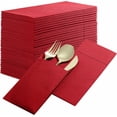 thumbnail image 1 of Xiao Hua 50 servilletas desechables con bolsa para cubiertos incorporada, predobladas, adecuadas para decoración de mesas de restaurantes, bodas y fiestas, color rojo oscuro, 1 of 5