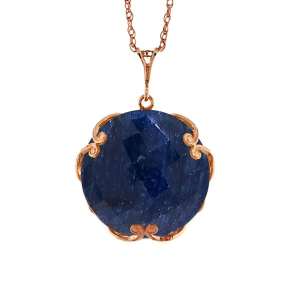 Galaxy Gold GG 14K Rose Gold Checkerboard Cut Round Dyed Sapphire Pendant Necklace - September Birthstone - Truth & Nobility - 16" to 24" - Fine Jewelry for Women