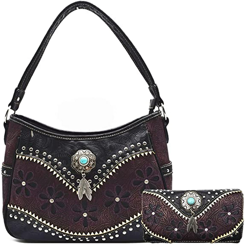 Texas West Tooled Leather Laser Cut Purses Feather Country Western