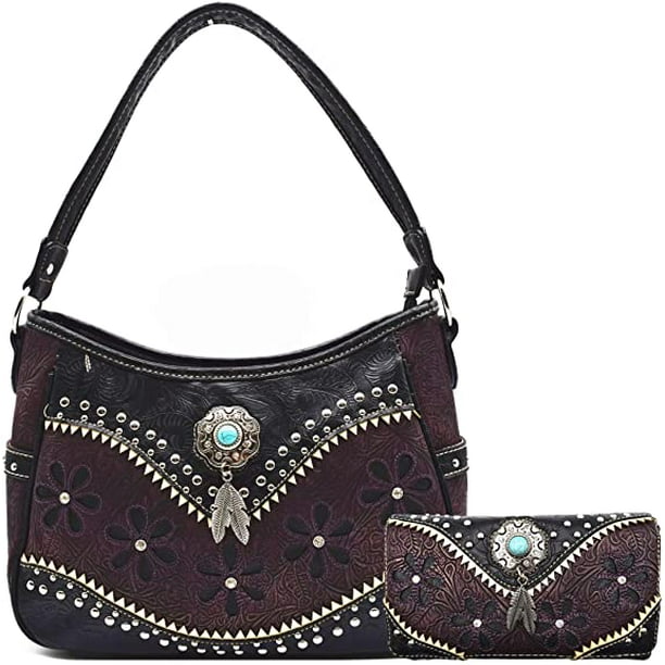 Texas West Tooled Leather Laser Cut Purses Feather Country Western
