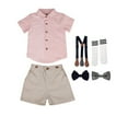 thumbnail image 2 of LYMAYTER Baby Boys Gentlemen Outfit Stripe Shirt Shorts Bowtie Suspenders 1-11 Years‌, 2 of 8