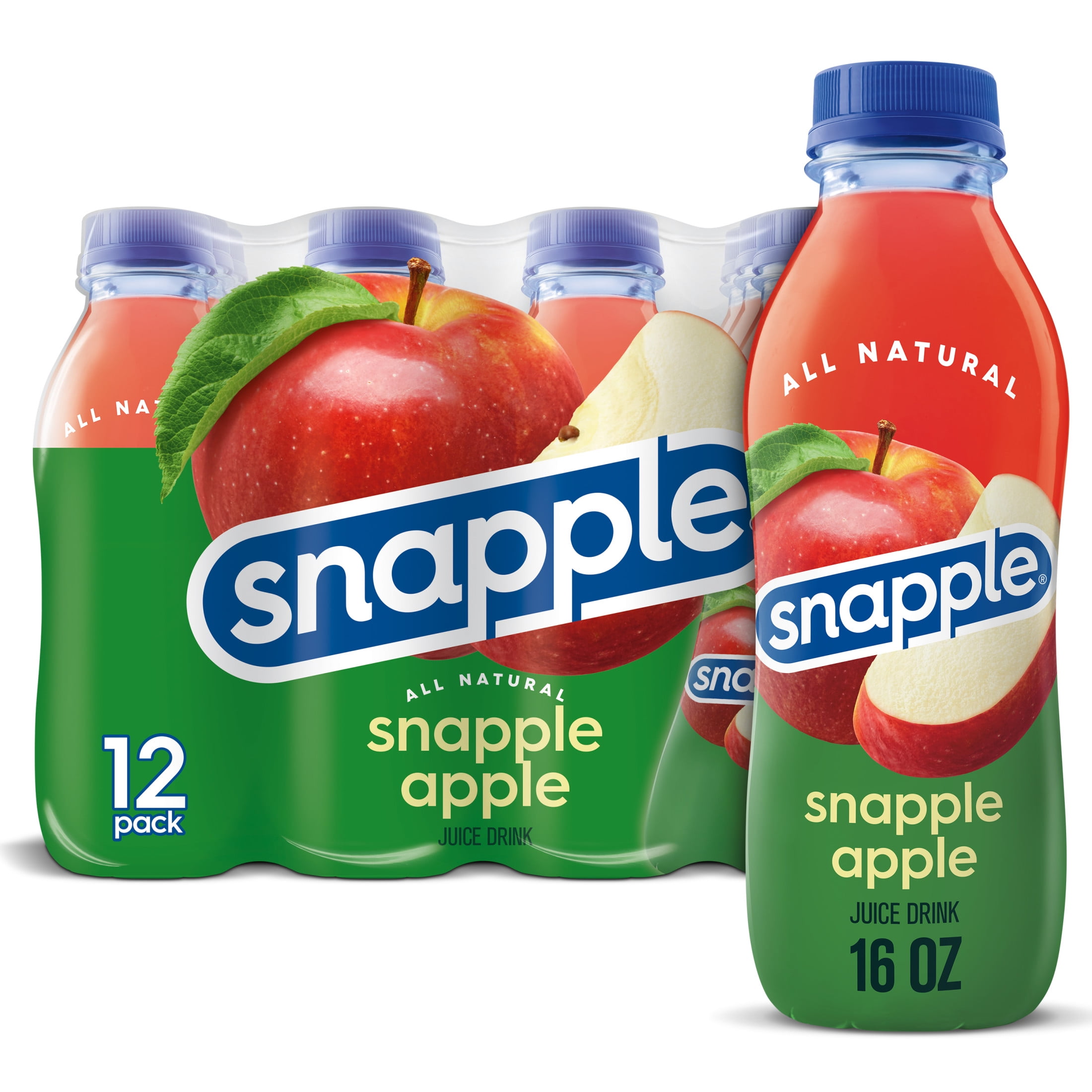 Snapple Apple Juice Beverage, 16 fl oz Recycled Plastic Bottle, 6