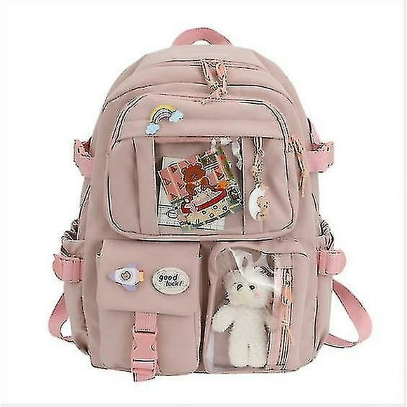 Kawaii Backpack Cute With Pins Cow Bear Pendant Aesthetic School Bag Supplies Japanese Accessories Ita Bags Daypacks