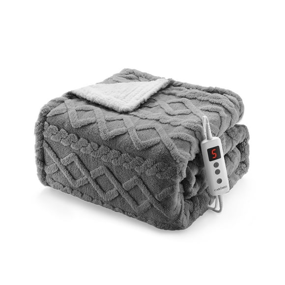 Grey Heated Throw Blanket - Soft Sherpa Electric Blanket - 10 Adjustable Heat Levels, 10-Hour Timer, ETL Certified, Fast Heating, Machine Washable, 50x60 Inches
