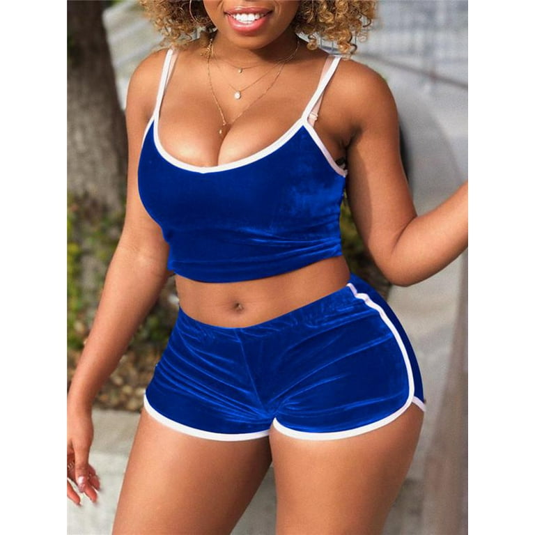 Women's Sexy Shorts Set Strappy Crop Tops and Short Pants Set Sports Suit