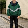 thumbnail image 5 of Boy Fleece Lined Hooded Windbreaker Jacket Reflective Stripe Zip up Lightweight Outerwear Winter Jacket Easy to Fold Raincoat, 5 of 9