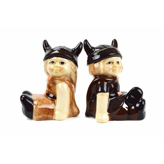 Oktoberfest Haus Multicolor Vintage Ceramic Sitting Viking Boy and Girl Salt and Pepper Set