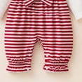 thumbnail image 6 of Pandaie Infant Baby Girls Plaid Suspender Romper Set Ruffle Long Sleeve Ribbed Bodysuit Bow Headband Holiday Photo Shoot Daily Casual Outfits Red,3-6 Months, 6 of 7