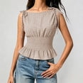 thumbnail image 2 of Wang6 Women's Plaid Printed Tank Tops Causal Sleeveless Smocked Waist Tops Lace up Strap Tshirts Ladies Summer Going out Tees Top 0617liKhaki XS, 2 of 5