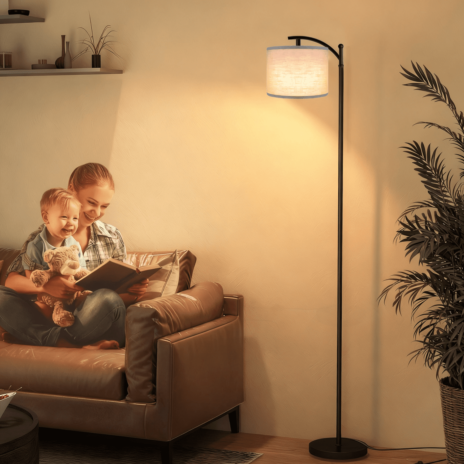 FOUKUS Arc Floor Lamp for Living Room: 16 Color LED Modern Tall Black Standing Lamp with Remote, Adjustable Reading Light for Bedroom Home Office Corner Decor