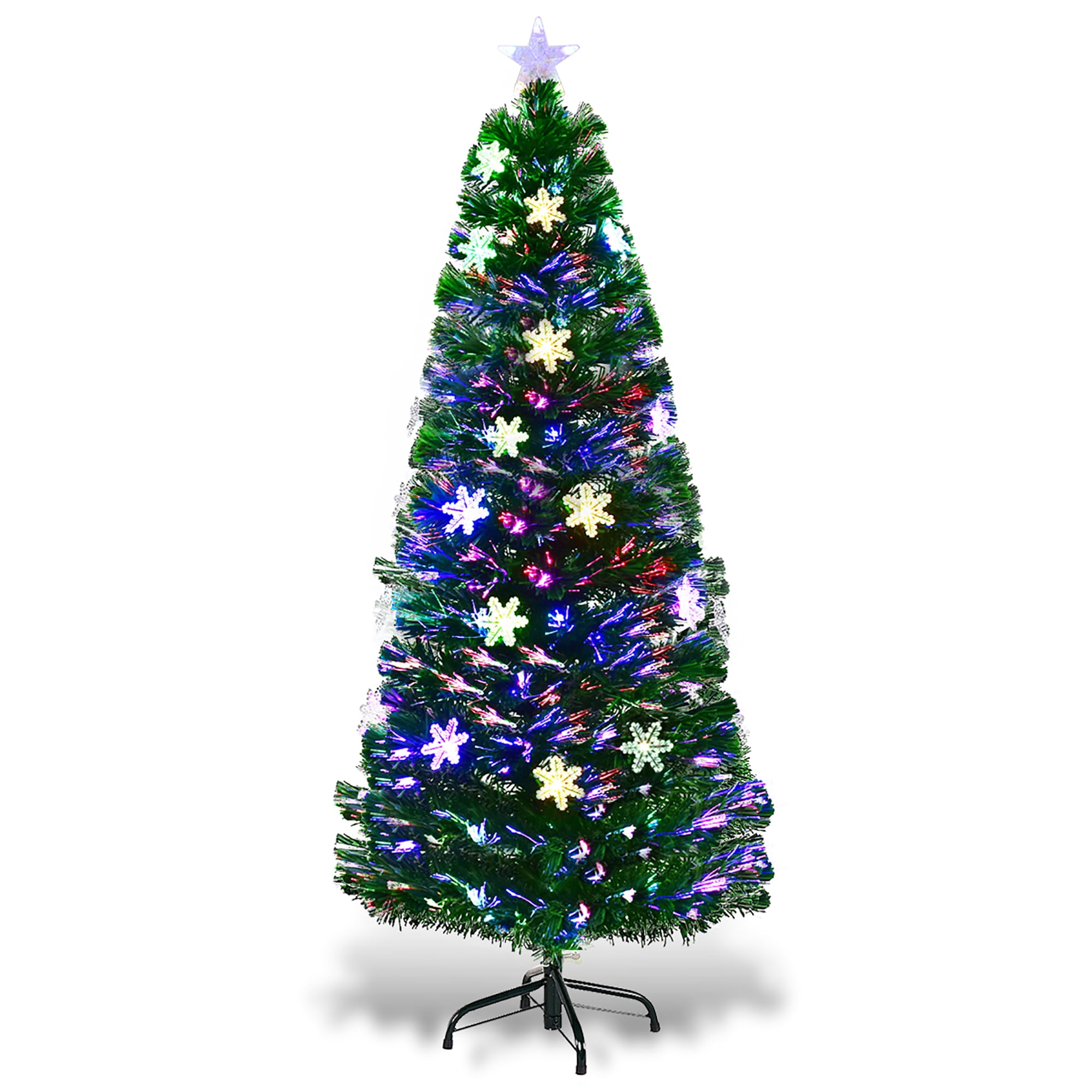 6 ft Pre-lit Artificial Christmas Tree w/ LED Star Lights & Metal Stand Decor 