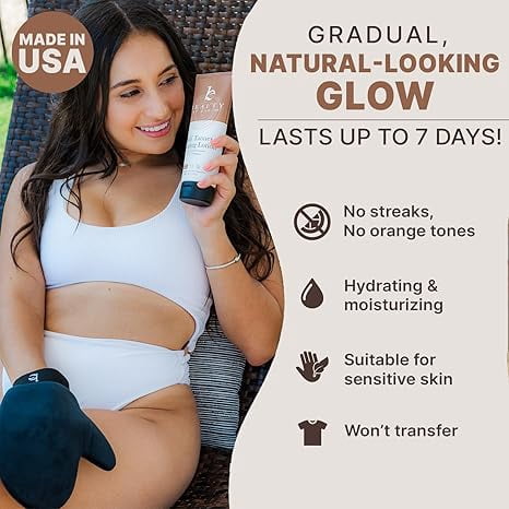 Self Tanner Lotion with Application Kit - USA Made Sunless Self Tanning Lotion with Organic Ingredients