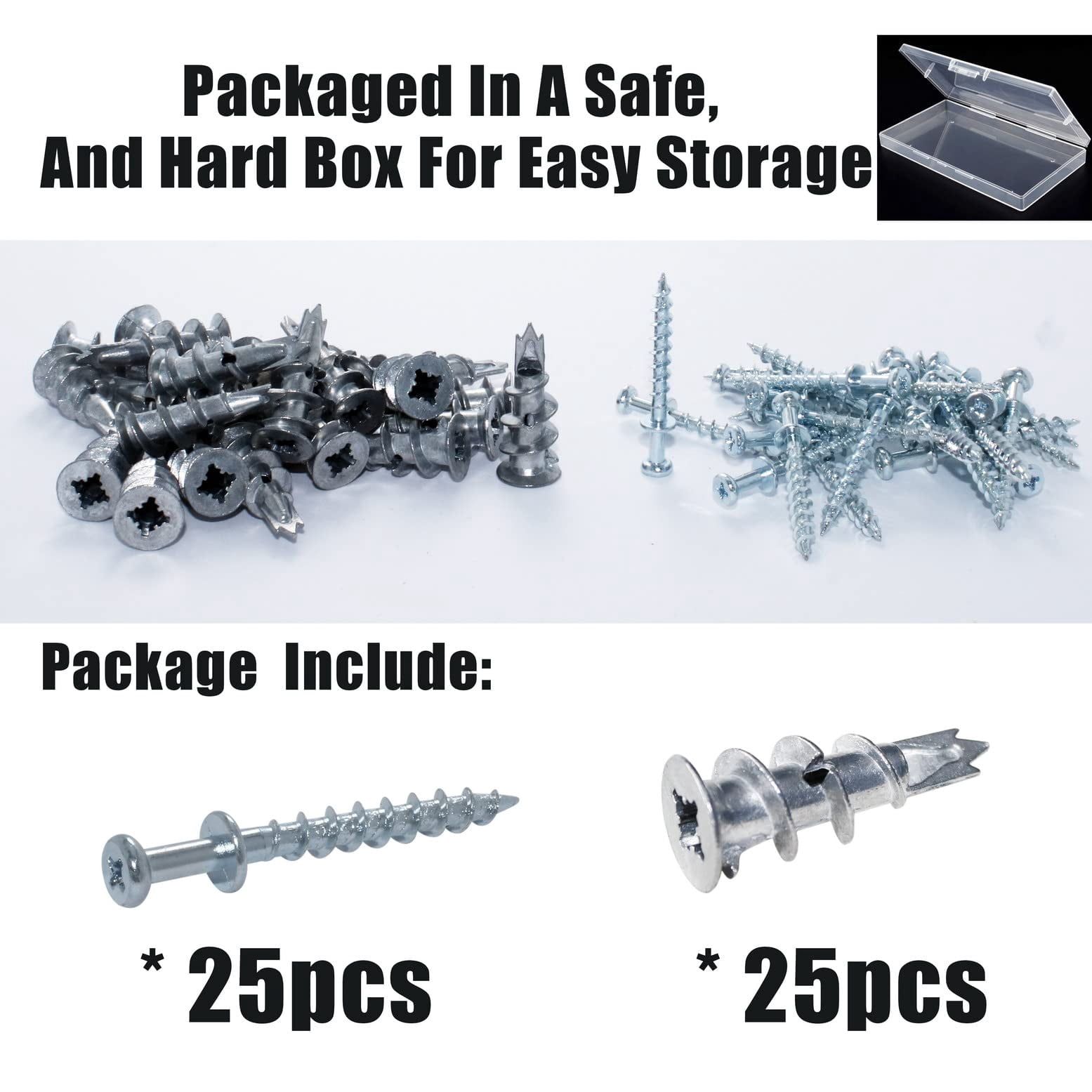Bear Claw Double Headed Screw & #8 Self Drilling Drywall Anchors, Picture Hangers kit- 25 Bear Claw Screws, 25 Self-Tapping Drywall Anchors (25, Silver)