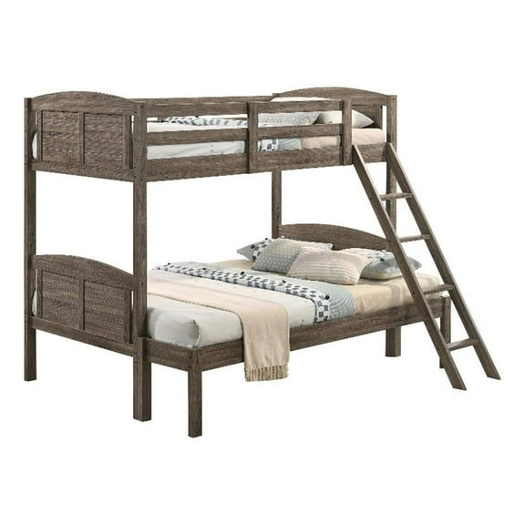 Flynn Wood Twin Over Full Bunk Bed with Mattress Weathered Brown