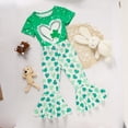 thumbnail image 3 of ZEHJUHAN Girls' Cute Clover Print 2-Piece Set, Short Sleeve Round Neck T-Shirt and Flare Leg Pants Outfit Green，S, 3 of 10