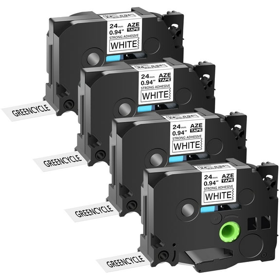 GREENCYCLE 4PK Compatible for Brother P-touch Black on White 24mm TZ TZe TZe-S251 TZ-S251 TZ-251 TZe-251 Extra Strength Laminated Label Tape