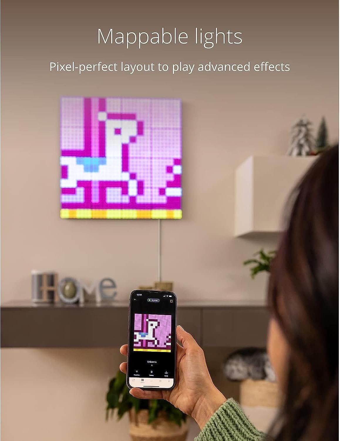 Twinkly Squares Smart LED Panel Light Kit, 64 RGB Pixels, 16 Million Colors, Black, USB-C, Expandable Indoor Lighting