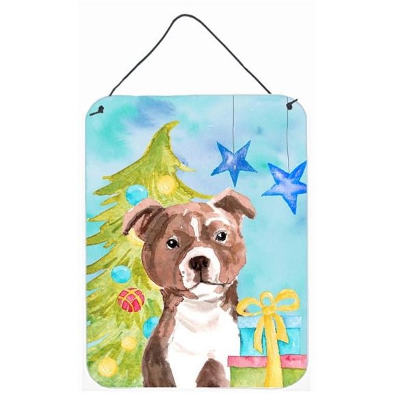 Red Staffie Bull Terrier Christmas Wall or Door Hanging Prints