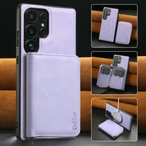 Wallet Case for Samsung Galaxy S24 Ultra Compatible with MagSafe for Men Women, Detachable Magnetic Flip Zipper Wallet with RFID Blocking Card Slots Shockproof Rugged Anti-fall Phone Case,Purple