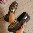 thumbnail image 2 of Coffee Womens Loafers Casual Round Toe Driving Shoes Metal Buckle Slip On Flats Pu Coffee Size 9, 2 of 9