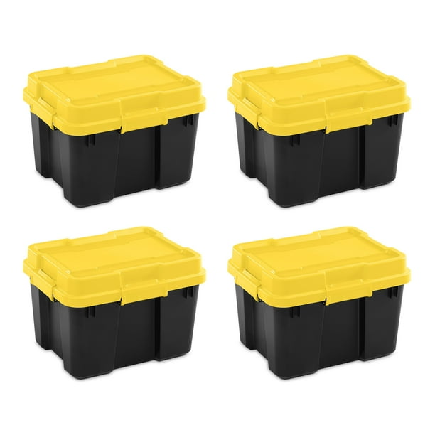 Sterilite 18319Y04 20 Gallon Plastic Storage Container, Yellow/Black (4