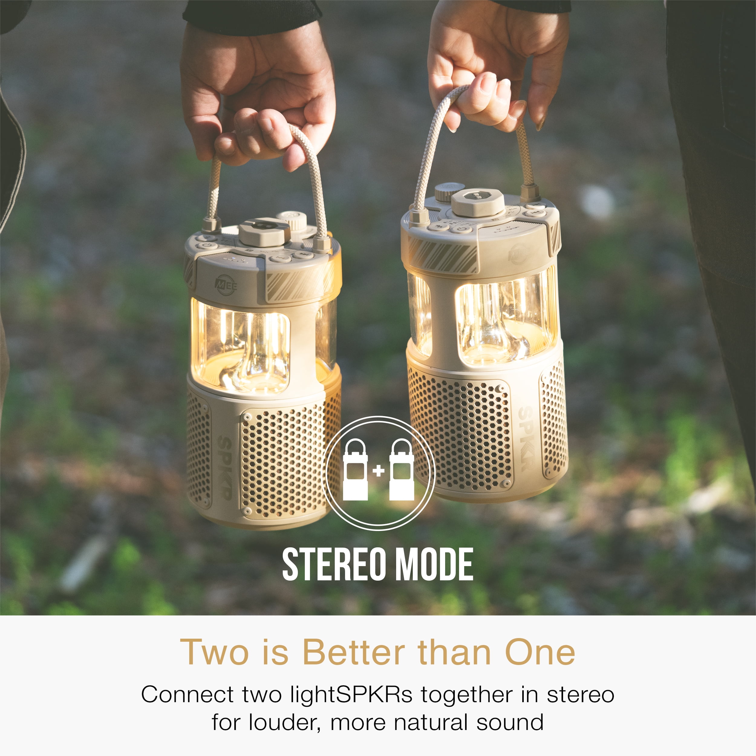MEE audio lightSPKR Bluetooth Wireless Speaker + Camping Lantern, IPX6 Water Resistant (Desert Sand)