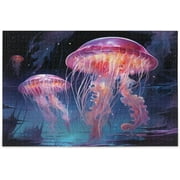 Wellsay Luminous Jellyfish Jigsaw Puzzles for Adults or Kids 500 Piece,Decompression Fun Family Puzzles Game for Christmas Holiday Toy Gift857