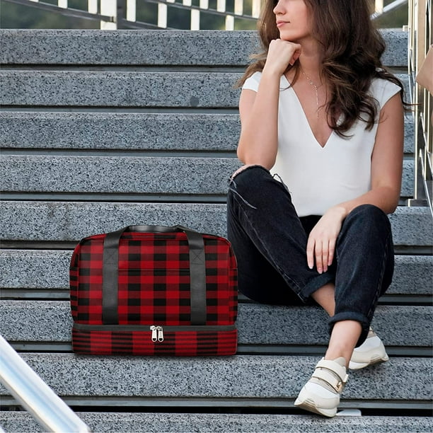 Buffalo Plaid Christmas Sports Tote Sac de sport avec compartiment à  chaussures, Buffalo Check Plaid Sac de voyage léger, Sac à bagages pliable  Sac de week-end pour femme et homme 