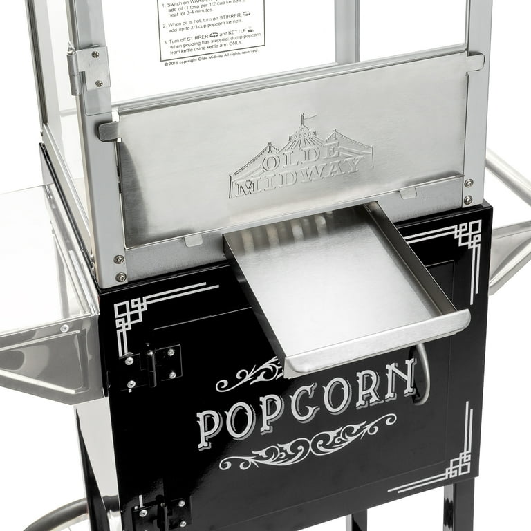 Olde Midway Vintage-Style Popcorn Machine Popper with Cart and 6 Ounce Kettle, Black