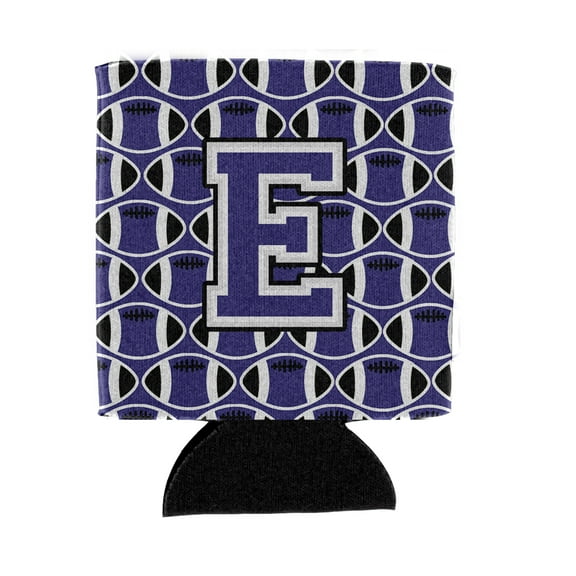 Carolines Treasures CJ1068-ECC Letter E Football Purple and White Can or Bottle Hugger Can Hugger multicolor