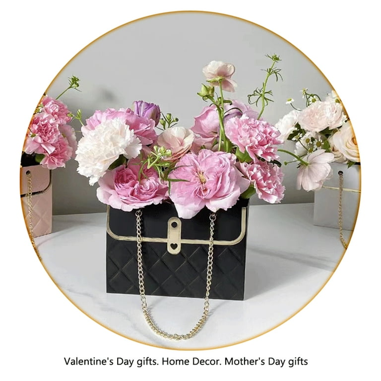 4PCS Paper Flower Gift Bags Box with Handle, Floral Arrangements Bouquets  Bag, Florist Bag Carry Package Gift Case for Valentines Day Wedding  Birthday Graduation Party Decoration,Black 