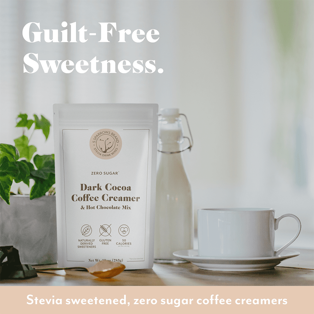 5 SPARROWS Healthy Sugar-Free Coffee Creamer Powder (Dark Hot Chocolate) - Stevia-Sweetened, Zero Sugar Creamer - Keto-Friendly Flavored Coffee Drink Mix, 40oz (2.5lb)