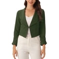 thumbnail image 1 of Chaqueta de mujer Allegra K con solapa acanalada y mangas fruncidas, blazer de negocios recortado en verde ejército, 1 of 6
