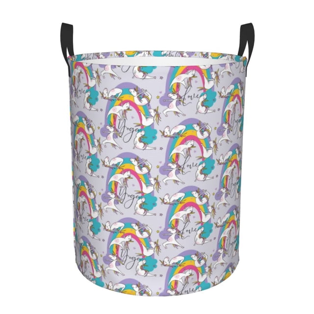 Fotbe Unicorn DoingYoga Cesto de Ropa con Asas, Cesto Impermeable de Gran Capacidad, Bolsa de Lavado para Dormitorio, Cesto de Ropa con Ruedas y Asas-Small