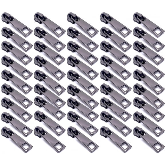 50 Pcs #5 Gunmetal Metal Nylon Zipper Sliders, Nickel Finished Zipper Pull Replacement Accessories for Purses and Handbags