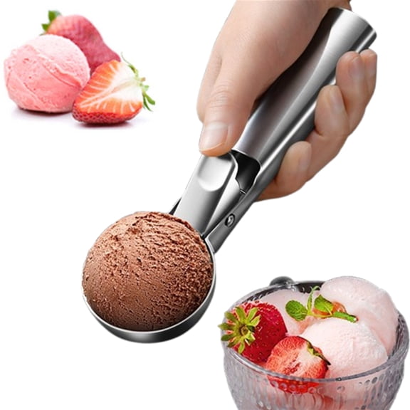 Bxaolu Ice Cream Scoop, Portable Stainless Steel Ice Cream Scoop with Trigger and Comfortable Handle,Ice Cream Scoop Spoon Perfect for DIY Ice Cream,Fruit,Cookie (1PC, Silver)