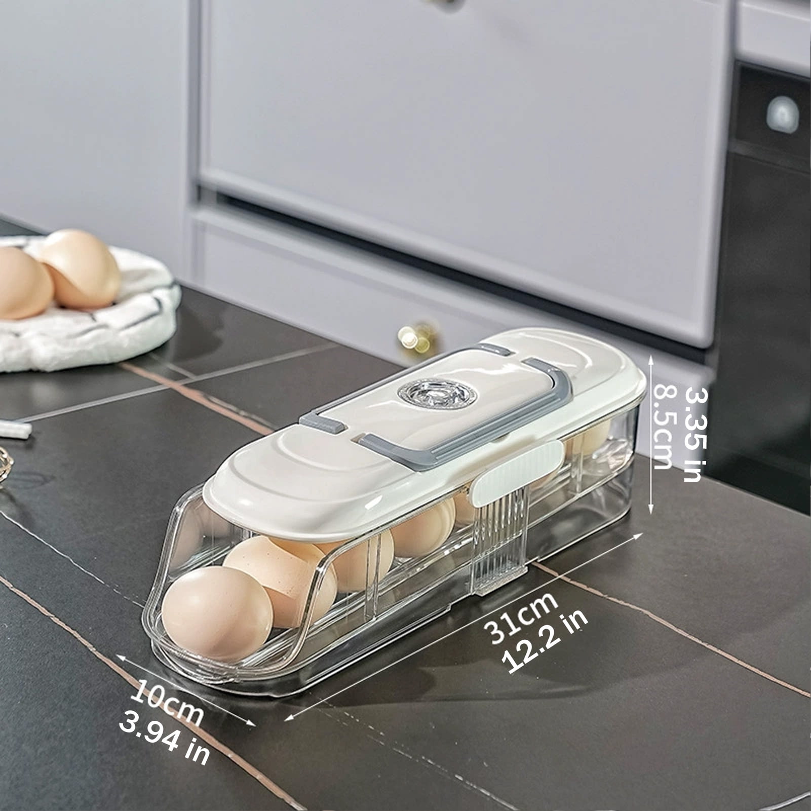 mdesiwst Automatic Rolling Egg Holder 1/2/3-Tier Kitchen Fridge Fresh Egg Storage Rack Plastic Egg Organizer Container Dispenser with Handle