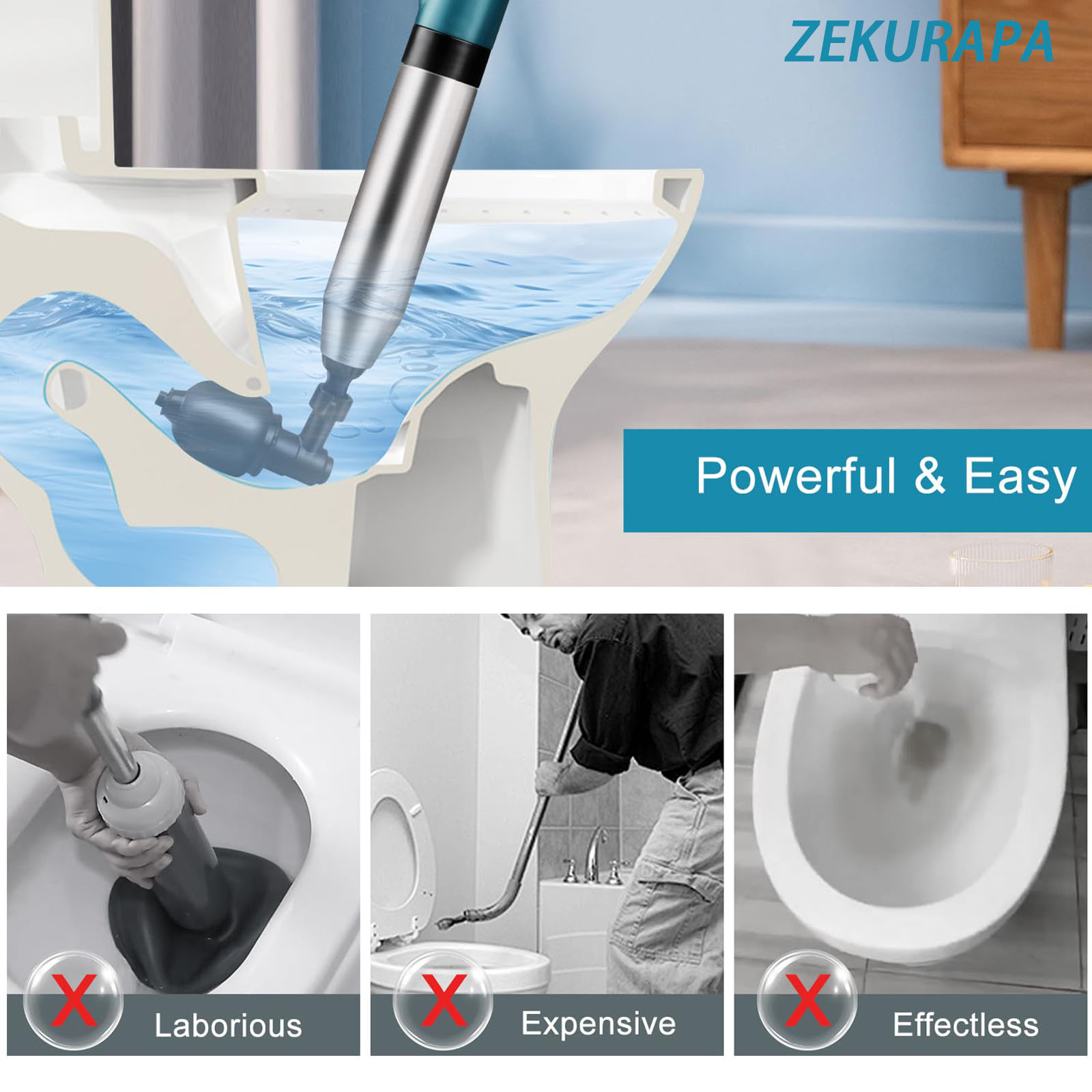 ZEKURAPA Air Drain Blaster Toilet Plunger with Pressure Display photo 6