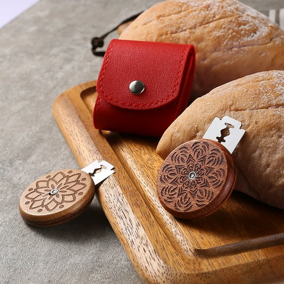 Bread Cutter, Wooden Handle, Kitchen Tool, European Portable Design, for Soft Bread Slicing, Round Grooming Knife | Brown KTFgvq